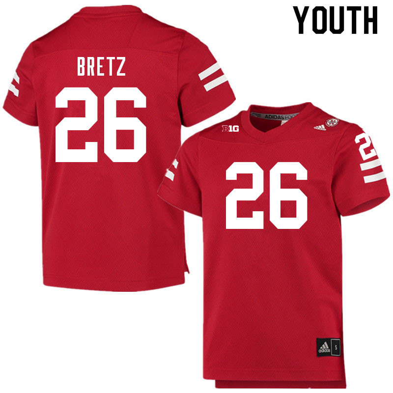 Youth #26 Koby Bretz Nebraska Cornhuskers College Football Jerseys Sale-Scarlet